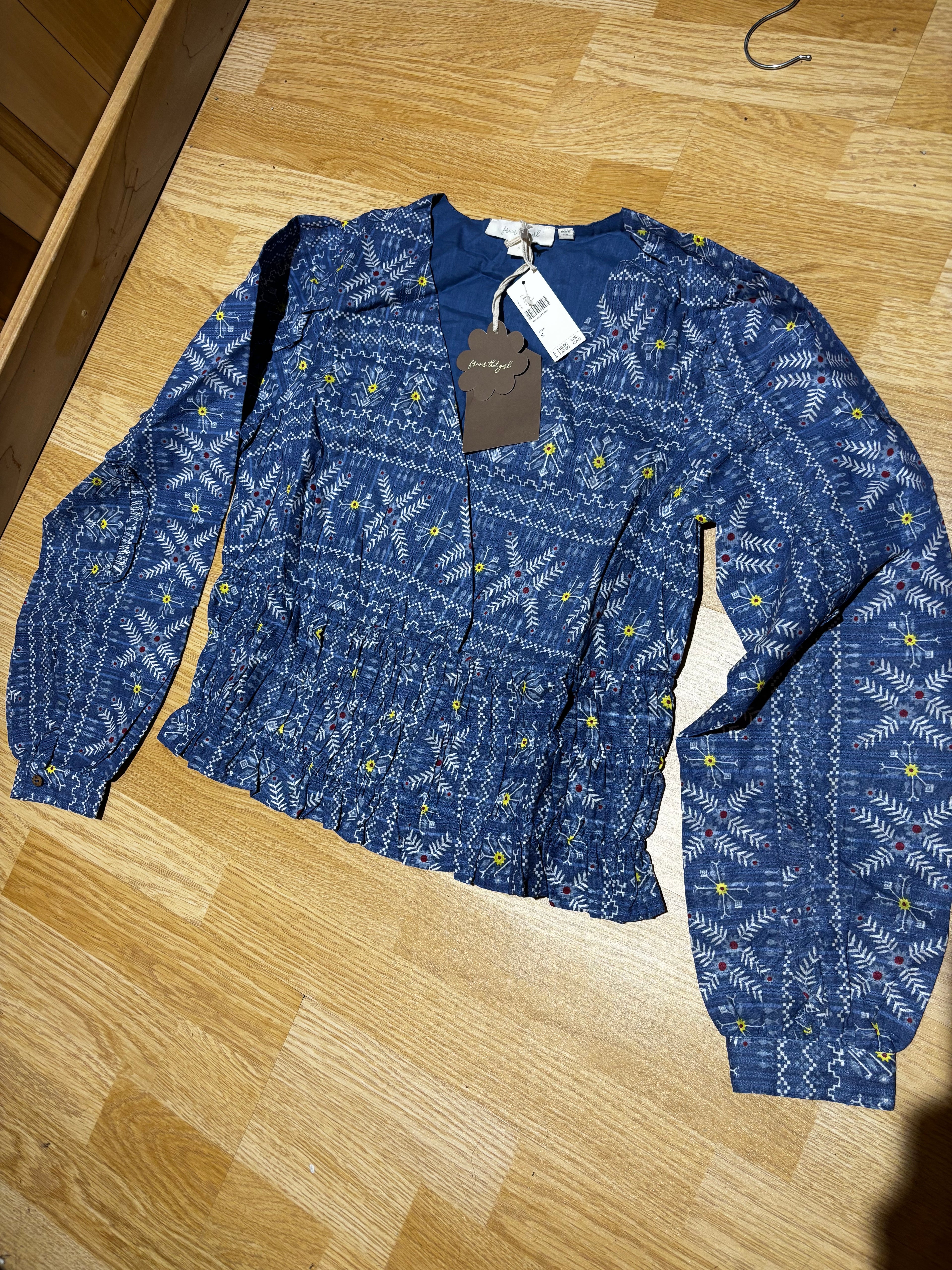 Anthropologie Blue Printed Peplum Blouse NWT ♡︎